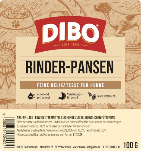 DIBO Rinderpansen, 100g-Beutel, der kleine Naturkau-Snack oder Leckerli für Zwischendurch, Hundefutter, Qualitätskauartikel ohne Chemie von DIBO