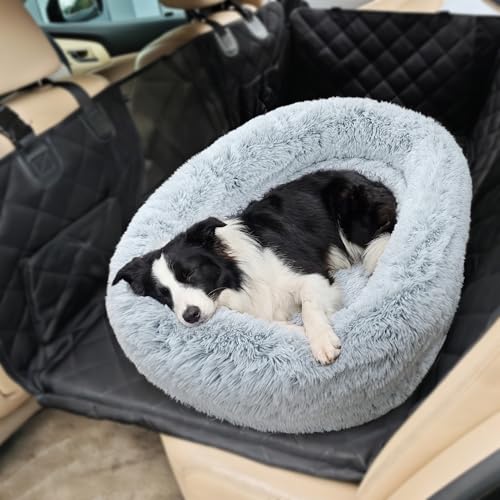 Loiion Hundebett Auto Rückbank, Hundekissen Auto Rückbank, rutschfeste Abnehmbar Waschbares Hundebett, Kofferraumschutz Hund, Weiches Hundematte für Große & Mittelgroße Hunde, 120x85x25cm, Hellgrau
