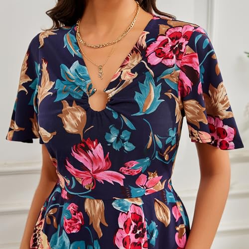 Image of Women's Long Sleeve Button Up Midi Belt Shift Collar Dress with Pockets for Work Office Business