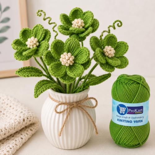 Image of ProKart Premium Woolen 4 Ply Hand Knitting Wool Yarn | Fine Weight Soft Yarn for Sweater, Scarf, Hat, Baby Clothes, Purse, Gift Bags & DIY Craft Accessories (Turtle Green, 100gms x 1 Pack) - PRO25