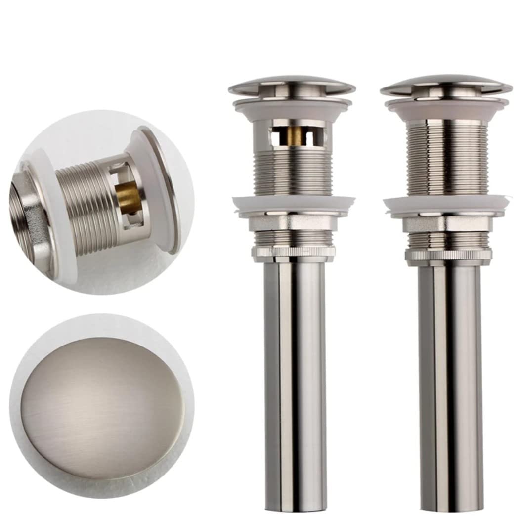 WRIST Vidange D'évier Pop Up, Vidange D'évier De Salle De Bain en Laiton avec Panier À Crépine Attrape-Cheveux Anti-Obstruction Vidange Pop Up avec Ou sans Trop-Plein, Nickel Brossé,B