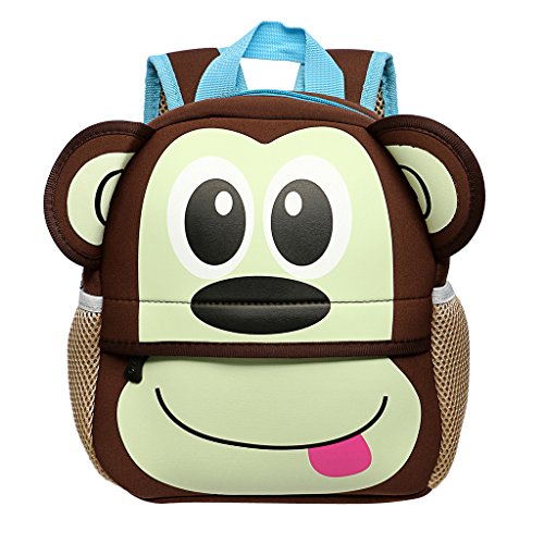 Sumnacon Cartable Scolaire maternelle, Sac à dos mignon, Singe Figure Sac en Néoprène pour Bébé Enfant Primaire Maternelle -- 24cm*25cm*9cm(1-7 ans)(Brun)