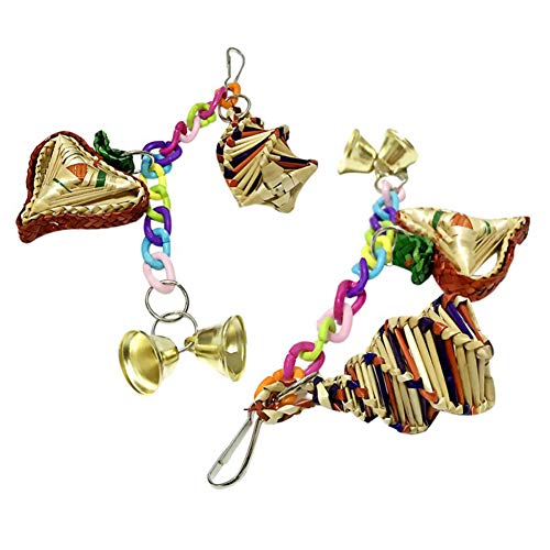 strimusimak Pets Parrots Grass Woven Bell Chain Hanging Cage Decor Bite-resistant Chewing Toys for Pet Birds Supplies Random Color