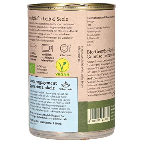 Reichenhof Bio Gemüse Ravioli in Tomatensauce - veganes Fertiggericht, (1 x 400 g) – Bild 6