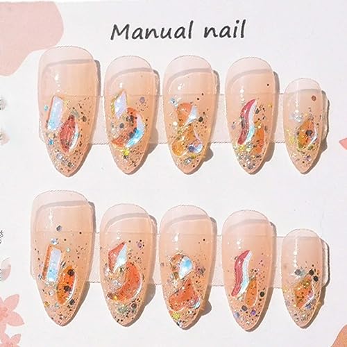 Hkanlre Bling Coffin Press on Nails Fake Nails Tips Full Cover Medium False Gradient Nails for Women and Girls 24PCS (Almond Bling) - Image 3