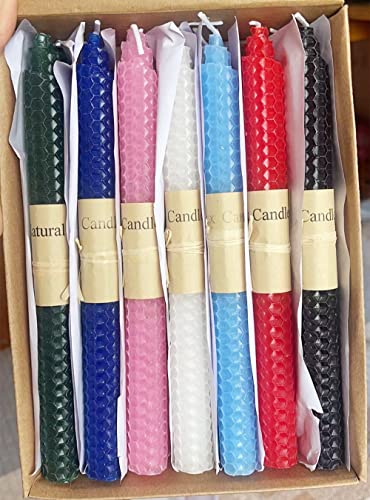 Image of Premium Quality Beeswax Candles - 14 pack in 7 Colors - Hand-Rolled, Unscented, Dripless & Smokeless Taper Candles for Seasonal, Wedding, Home Decor & Dinner