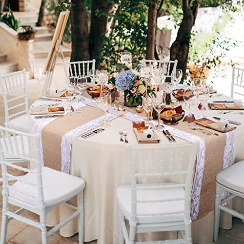 12 Pcs Burlap Table Runners 12 X 108 Inches White Lace Table Runner Rustic Country Wedding Decor Vintage Romantic Table Cloth Party Favors For Birthday Engagement Hotel Home Table Decor(Elegant) #TOP4