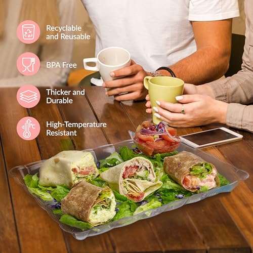 Prestee 12-Pack Rectangular Plastic Serving Platter - 9x13 Inches Disposable Food Tray for Parties and Events - Clear Platters for Dessert Table Displays, Appetizers, Snacks, and More - Image 6