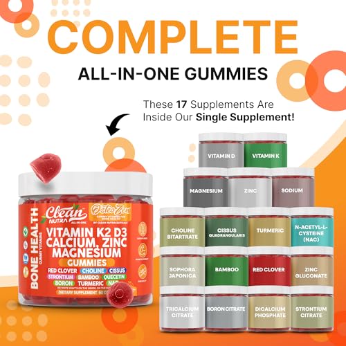 Osteo Zen Vitamin D3 K2 Gummies Bone Support Magnesium Zinc Calcium Quercetin Boron Choline Red Clover Turmeric 60 Count Tangerine Tang Flavor for Skeletal Strength & Resilience by Clean Nutra - Image 3