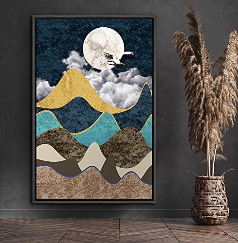 SIGNFORD Geese Fly in Moonlight Over Mountains Canvas Print 16"x24" Modern Art