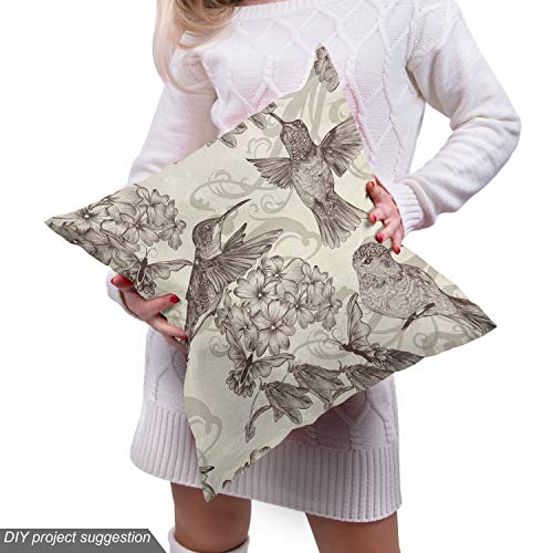 Ambesonne Hummingbirds Fabric by The Yard, Birds and Flowers Monochromic Classical Design Nostalgia Ornate, Decorative Fabric for Upholstery and Home Accents, 1 Yard, Dark Mauve Beige - Thumbnail 5