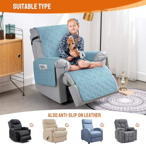 Image of VANSOFY 100% Waterproof Recliner Chair Covers, Recliner Cover Non-Slip Dog Chair Cover Furniture Protector Washable Slipcover with Pocket, Elastic Straps for Pets, Dogs(Azuree, 23.6 inch)