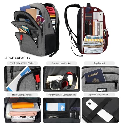 School Backpack for Boys Teens, Backpack for Men Women, 15.6 Inch Laptop Backpacks with USB Port, Water Resistent book bag, Work College Student Bookbag, back pack, Grey2