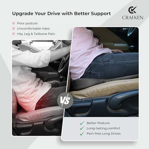 Image of Memory Foam Seat Cushion for Car - Tailbone & Sciatica Pain Relief Non-Slip Ergonomic Pads with Ventilated Design,Enhanced Driving Support & Coccyx Lumbar Support for Office & Travel Comfort
