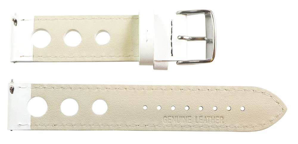 Clockwork Synergy, LLC 26mm Rally 3-hole Smooth White/Black Leather Interchangeable Replacement Watch Band Strap