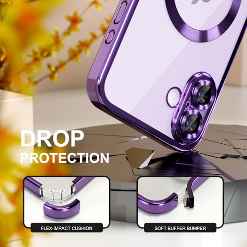 Image of Misea Magnetic for iPhone 17 Case Compatible with MagSafe | [Never Yellowing] [Military Drop Protection] Full Camera Lens Protector Plating Soft Clear Phone Case for Women, Deep Purple