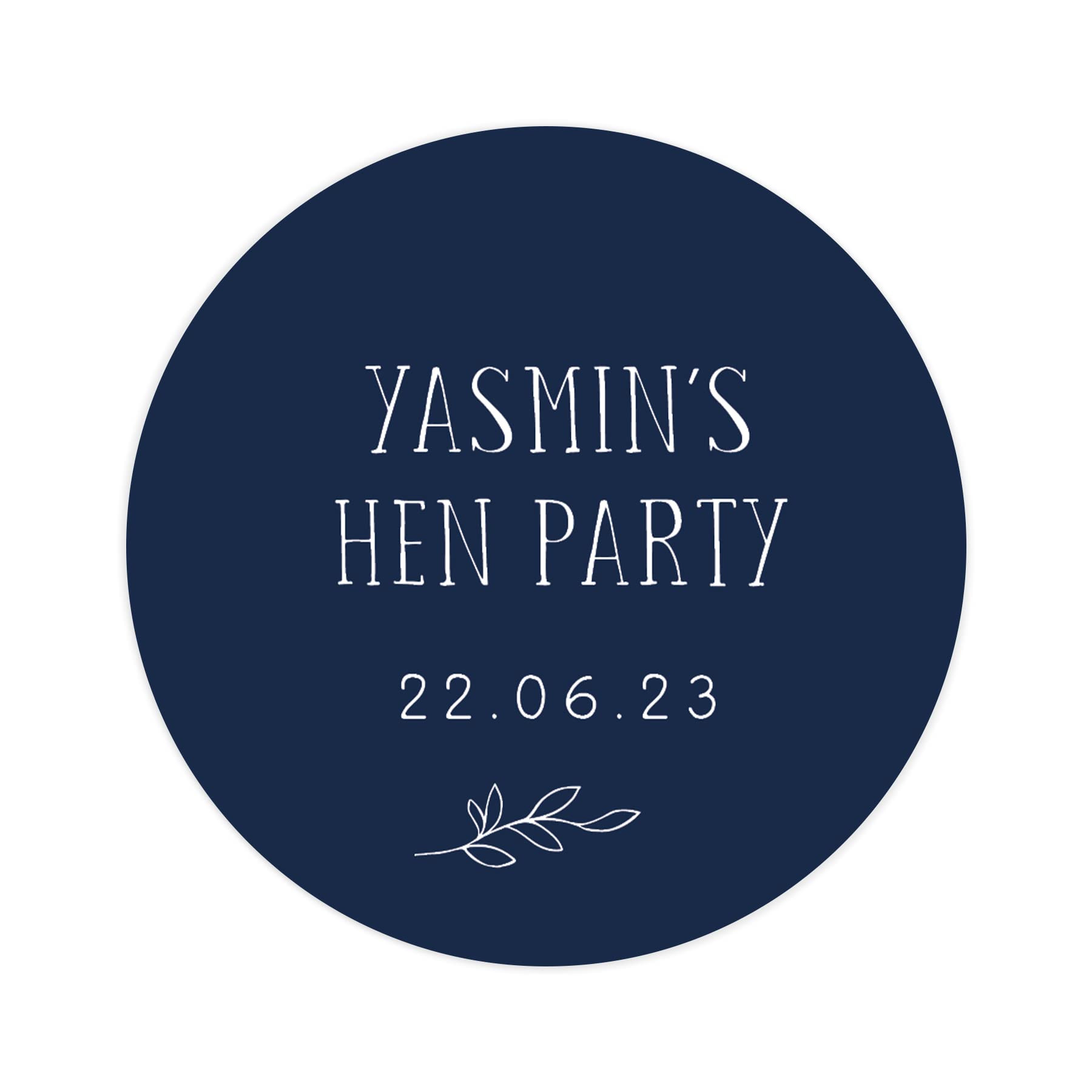 Personalised colour hen party stickers | hen party sticker | hen do stickers for favours | hen party labels | hen party favour label (Navy) โ image 1