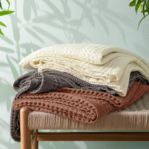 PHF Cooling Waffle Blanket King Size, Lightweight 60% Rayon Derived from Bamboo & 40% Cotton Breathable Blanket for Hot Sleepers, Soft and Luxury for Bed Couch and Sofa, 104"x90", Burnt Umber