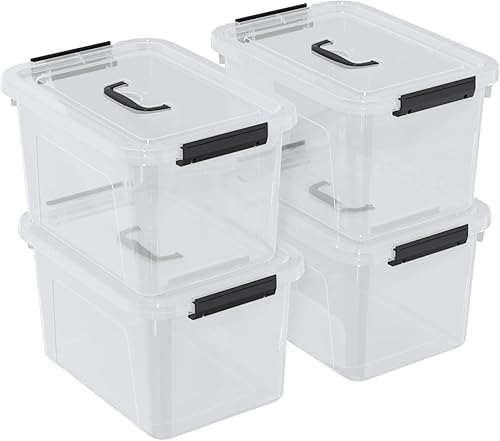 Paquete de 4 contenedores de almacenamiento de 10.5 cuartos de galón con asa, caja de cierre transparente