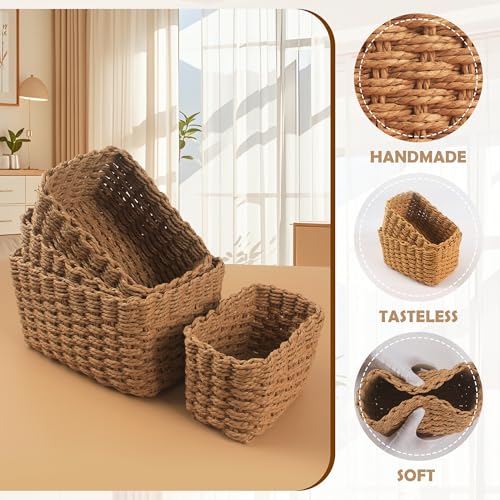 4 Stück Aufbewahrungskorb Geflochten,Korb Geflochten,Kleine Körbchen Stapelbare Körbchen für Wickeltisch und Deko,Kleine Aufbewahrungskörbe für Wohnzimmer,Küche – Dekokörbchen im Boho Stil