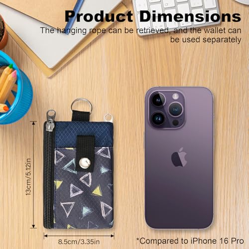 Image of Minimalist RFID Wallet with Lanyard, Multi-functional ID Case with 2 Zipper Pockets and Key Chain for Men and Women, Tactical Badge Pouch Cards Holder, Coin Purse for Travel Sports - Two-Tone
