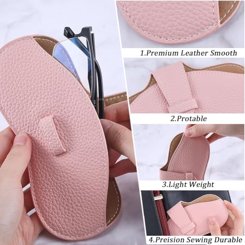 Image of CREATCABIN Pink Leather Sunglasses Case Slim Glasses Case Bag Portable Lightweight Travel Eyeglasses Holder Pouch Cover with Soft Cleaning Cloth for Family Friends Holiday Vacation 6.9x3.4 Inch