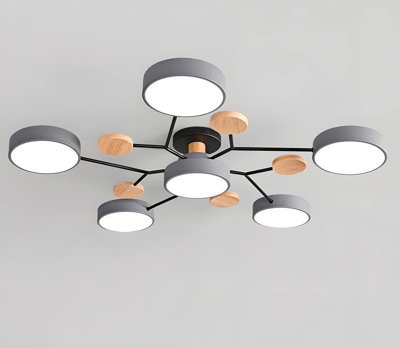 Nordic Molecule Ceiling Light Round Metal Shade LED Semi Flush Mount Light Modern Acrylic Chandelier for Living Room - Macaron Grey 6 Lights