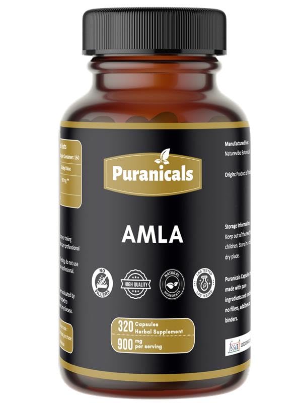Amla Premium 320 Capsules Boosts Immunity & Great for Skin and Hair Health | Herbal Supplement | 900 mg Per Serving | Made with Herb Amalaki Powder