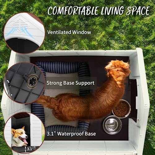 PUKAMI-Plastic-Dog-House-Outdoor-Indoor-for-Small-to-Large-Sized-DogsDurable-Waterproof-Puppy-Shelter-with-Elevated-Floor-and-Air-VentsVentilate-Easy-Clean-and-Assemble-Brown-42inch PUKAMI Plastic Dog House Outdoor Indoor for Small to Large Sized DogsDurable Waterproof Puppy Shelter with Elevated Floor and Air VentsVentilate Easy Clean and Assemble Brown 42inch