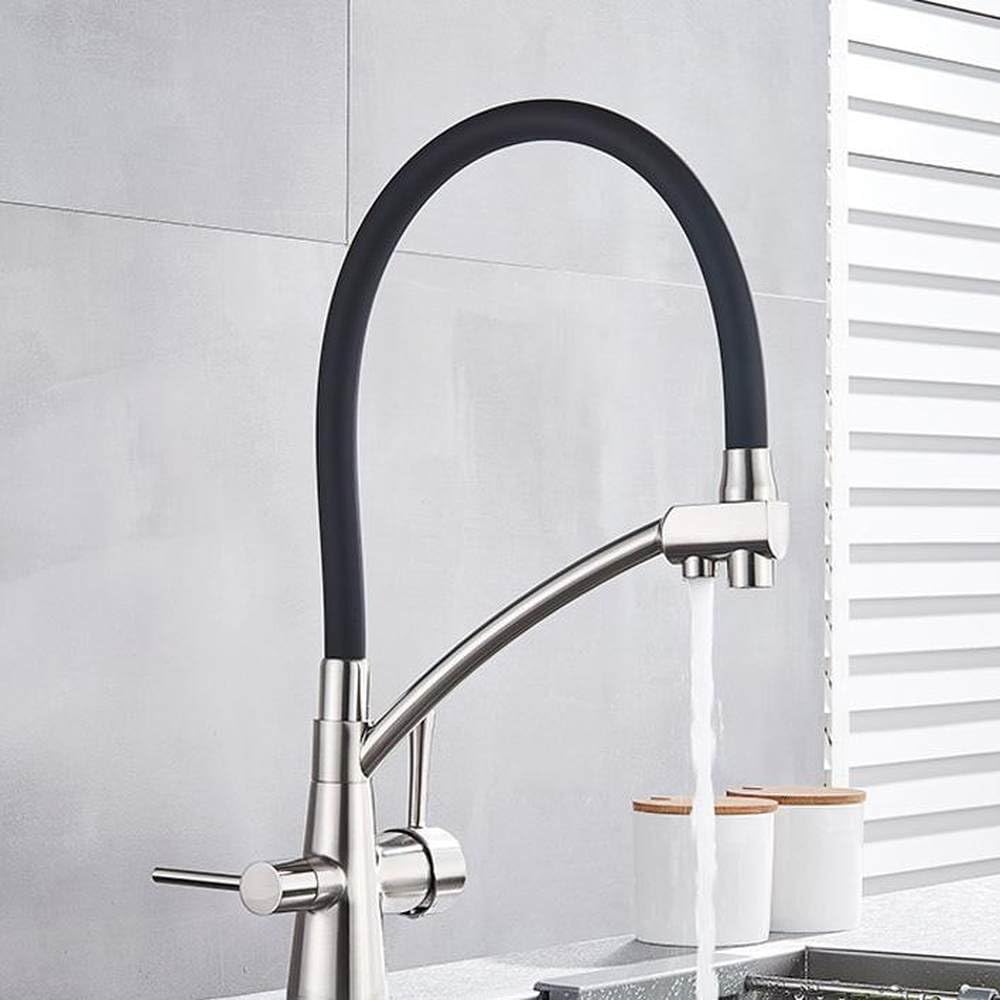 FCXWEVR Brushed Gold Pull Down Kitchen Faucet Modern Deck Mount Drinking Water Tap with Filter & Purification Hot & Cold Mixer for Stylish Home Design