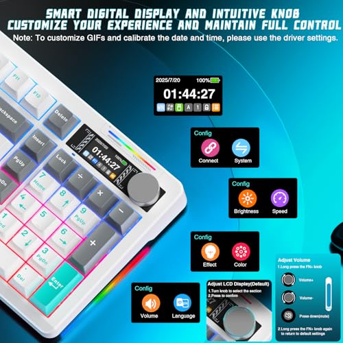 Image of LINGBAO K98 PRO 96% Mechanical Keyboard Wireless, with Screen & Knob, Creamy Gaming Keyboard, Tri-Mode BT5.0 /2.4GHz /USB-C, Gasket Mount Hot-Swappable Linear Switches RGB Backlit Gamer Keyboards for PC