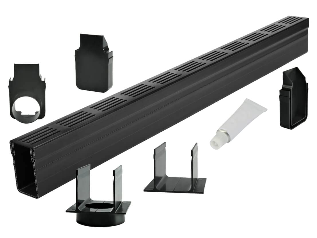 S-lon Design Entwässerungsrinne Set 7.00 m | Aluminium Schwarz | Typ 65x100 (Slimline Entwässerungsrinnen)