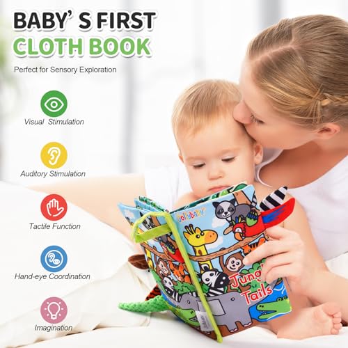 Image of Jollybaby Crinkle Books for Babies, Sensory Soft Touch and Feel Baby Toys for 0-6 Months Infants, Newborn Montessori Early Educational Cloth Toys, Baby Girl & Boy Gift(Jungle Tails)