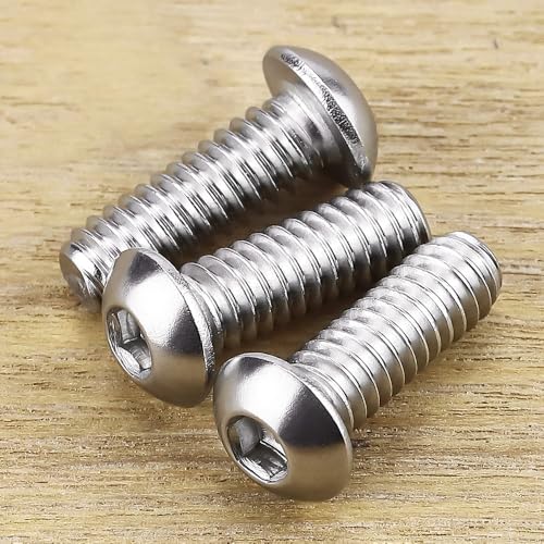 Image of 1 /4-20 x 3 /4 inch Button Head Socket Cap Bolts Screws, 304 Stainless Steel 18-8, Allen Hex Drive, Bright Finish, Fully Machine Thread, Pack of 100