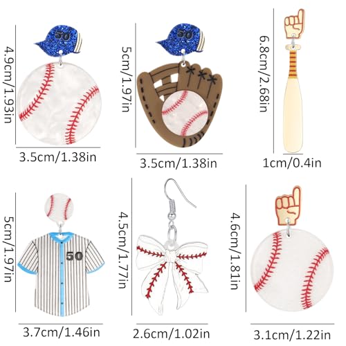4 Pairs Baseball Earrings for Women Dangling, Acrylic Baseball Earring Baseball Mom Accessories Gifts for Women Baseball Lovers4
