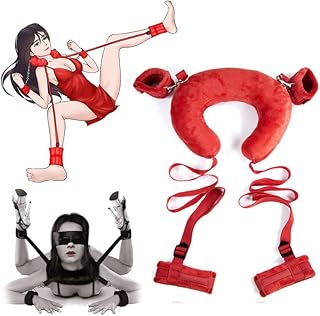 Bondage Restraints Sex Toys,Bondage Gear & Accessories Bdsm Toys Adults Bed Restraints,fuzzy Handcuffs Ankle Cuffs Sex Pillow,Removable Sex Tool Bondaged Kit Sex Toys for Couples (Red)