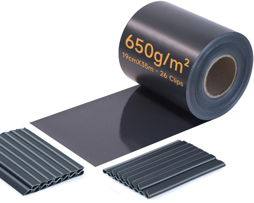 iFence PVC Sichtschutzstreifen für Doppelstabmattenzaun, 650g/m² 35 m x 19 cm inkl. 24 Clips/Klemmstreifen, Sichtschutz Zaun, Sichtschutz Garten Zaunfolie (Anthrazit)