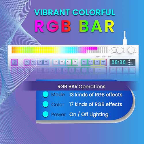 Image of Ant Esports MK1900 RGB Wired Gaming Keyboard with Volume Knob & Alarm Clock, 93 Keys + 6 Macro Keys, Mechanical Feel Membrane, DIY Backlit Effects, Compatible Windows /Mac /Linux - White /Purple /Blue