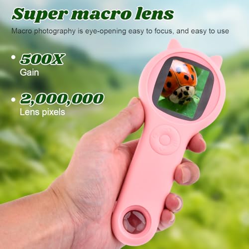Image of Mini Pocket Handheld Microscope, Portable Magnifying Glass 500x, Pocket Loupe with 2 inch Screen(Pink)
