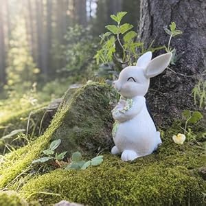 Solar garden statues outdoor bunny decor resin rabbit figurine with flower led light for easter yard garden decor warming gifts for women mom grandma daughter garden decor  urban country home decor