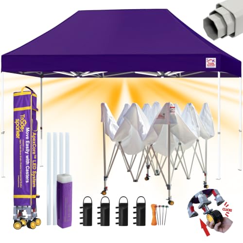 Image of Tradesparker 8x12 Pop Up Canopy Tent,Commercial Movable Canopy with ApexCore LED&Rugged Casters-Instant Easy Setup Shelter Canopies with Weight Bags&Stakes for Outdoor Events Markets Vendors,Purple