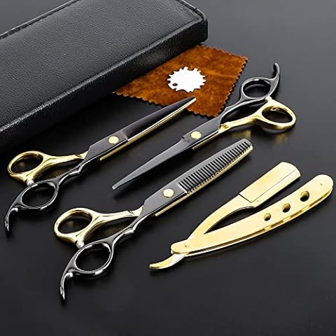 Professionelle Schwarz Gold Friseurschere Edelstahl Friseur Haarschneideschere Sets Salon Multifunktionale Gerade Schere Zahnschere Effilierschere Werkzeuge Cover