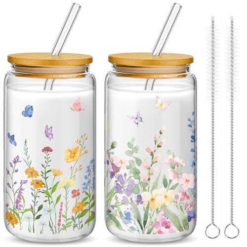 Mumufy 2 Pack Gift for Women Cute Glass Cup Tumbler