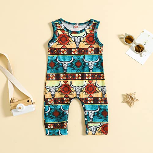 Boutikome Western Baby Boy Girl Clothes Cow Print Sleeveless Romper One Piece Bodysuit Jumpsuit Newborn Boho Outfits(Yellow,9-12M) #TOP1