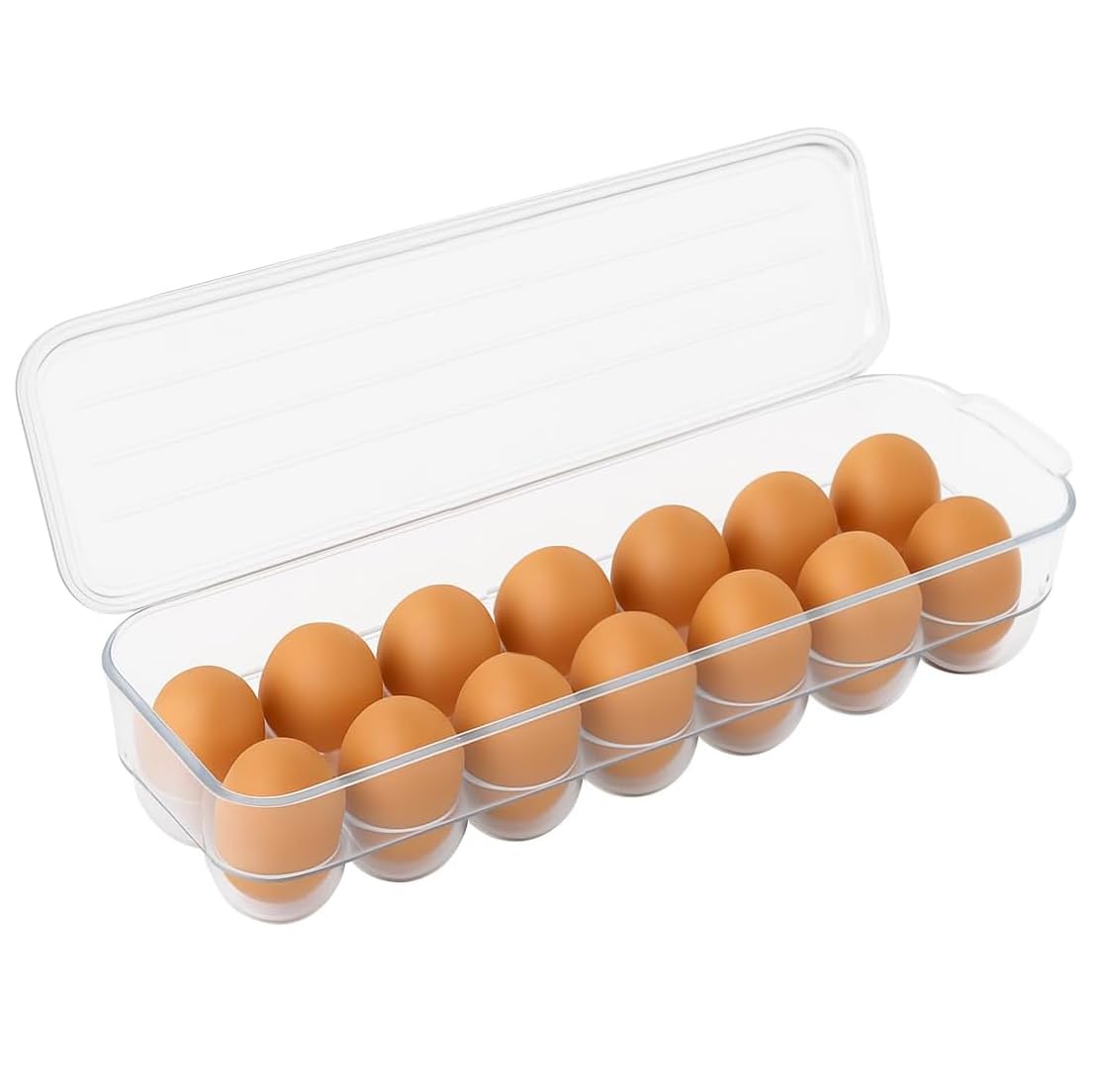 Soporte para bandeja de huevos con tapa, contenedor de almacenamiento para refrigerador, bandeja de huevos (transparente)