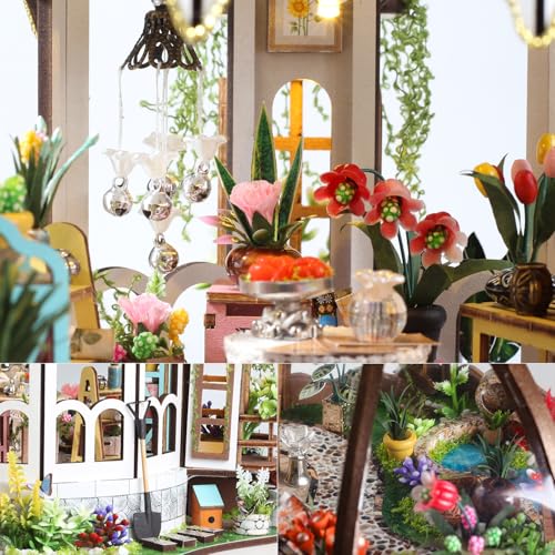 Image of TuKIIE DIY Miniature Dollhouse Kit with Furniture, 1:24 Scale Creative Room Mini Greenhouse Wooden Doll House for Kids Teens Adults(Hanging Garden)