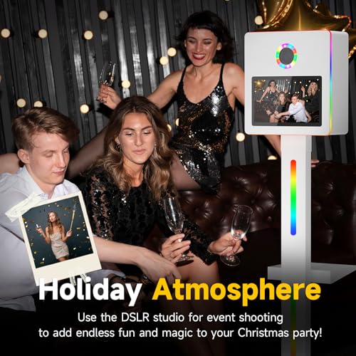 Image of DSLR Photo Booth Built-in Mini PC and Flight Case, Mirror Photo Booth with 15.6 inch Touch Screen,RGB Lights,App Control, for Parties Weddings Event Rentals (White)