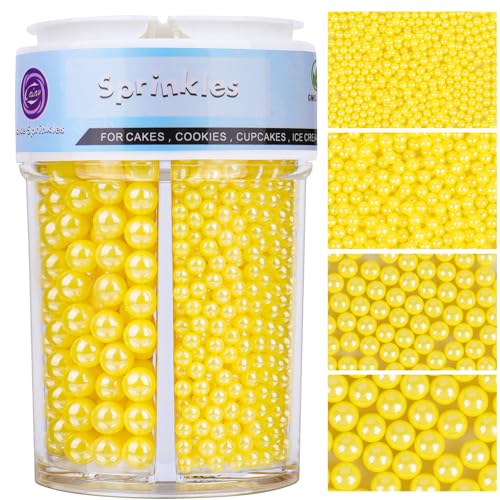 Image of Sprinkles for Cake Decorating, 7.8oz Light Yellow Pearl Sprinkles 4 Sizes Mix for Cake Cupcake Cookie Baking Donuts Ice Cream Toppings