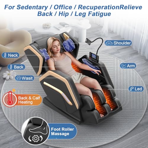 Image of Massage Chair Full Body, Zero Gravity Massage Chair 2026 for Back Fatigue with 10 Fixed Rollers, Heating, Airbags, Phone Controller, Bluetooth Speaker, Nightlights for Living Room, Bedroom