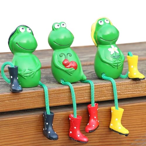 3 Stück Frosch Deko, Frösche Figuren Garten Deko, Draußen Ornament Garten Ornament Wetterfest, Hängende Frösche Miniteich Deko, Frosch Tiere Statuen für Garten, Balkon, Blumentopf, Teiche